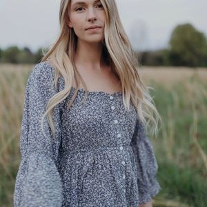 Esby Apparel Caterina  Denim Floral Blue Sz XL